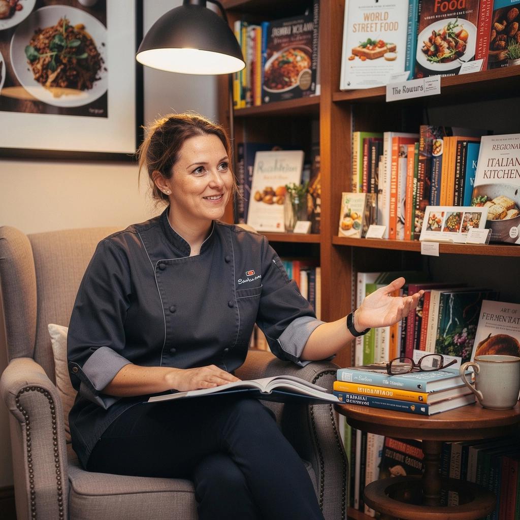 Főzési technikák és tippek illusztrált útmutatói egy nyitott szakácskönyvben.